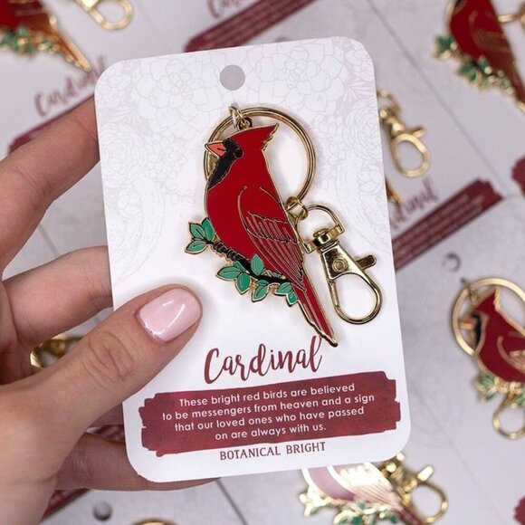 Cardinal Bird Enamel Keychain with Key Clip - Nature & Wildlife Accessory - Picture 2 of 3